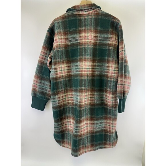 Maurices Green Plaid Longline Shacket Button Down Collared Rib Cuff Women Medium - Picture 7 of 13